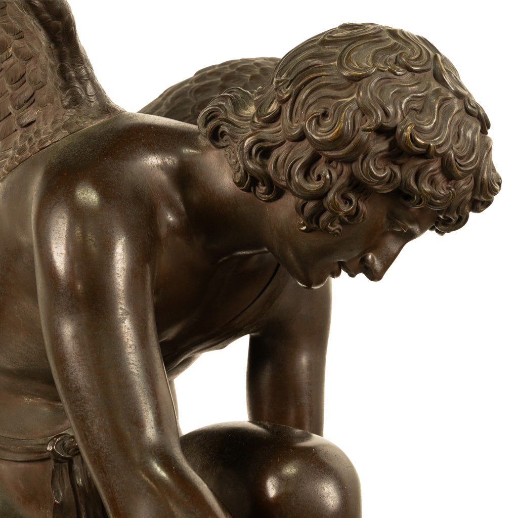 Monumental Antique French Bronze Sculpture Statue Cupid & Marble Ormolu Pedestal by Antoine-Denis Chaudet, 1870