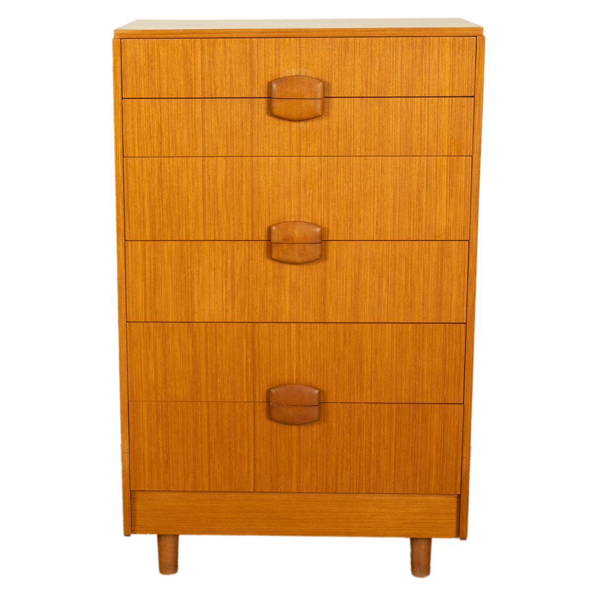 Mid Century Modern Danish Tall Boy Teak Chest of Drawers Six Drawer Dresser 1960