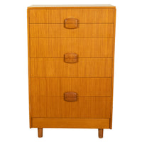 Mid Century Modern Danish Tall Boy Teak Chest of Drawers Six Drawer Dresser 1960