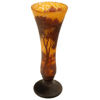 Large Antique French Art Nouveau Daum Nancy Cameo Tree Landscape Glass Vase 1900