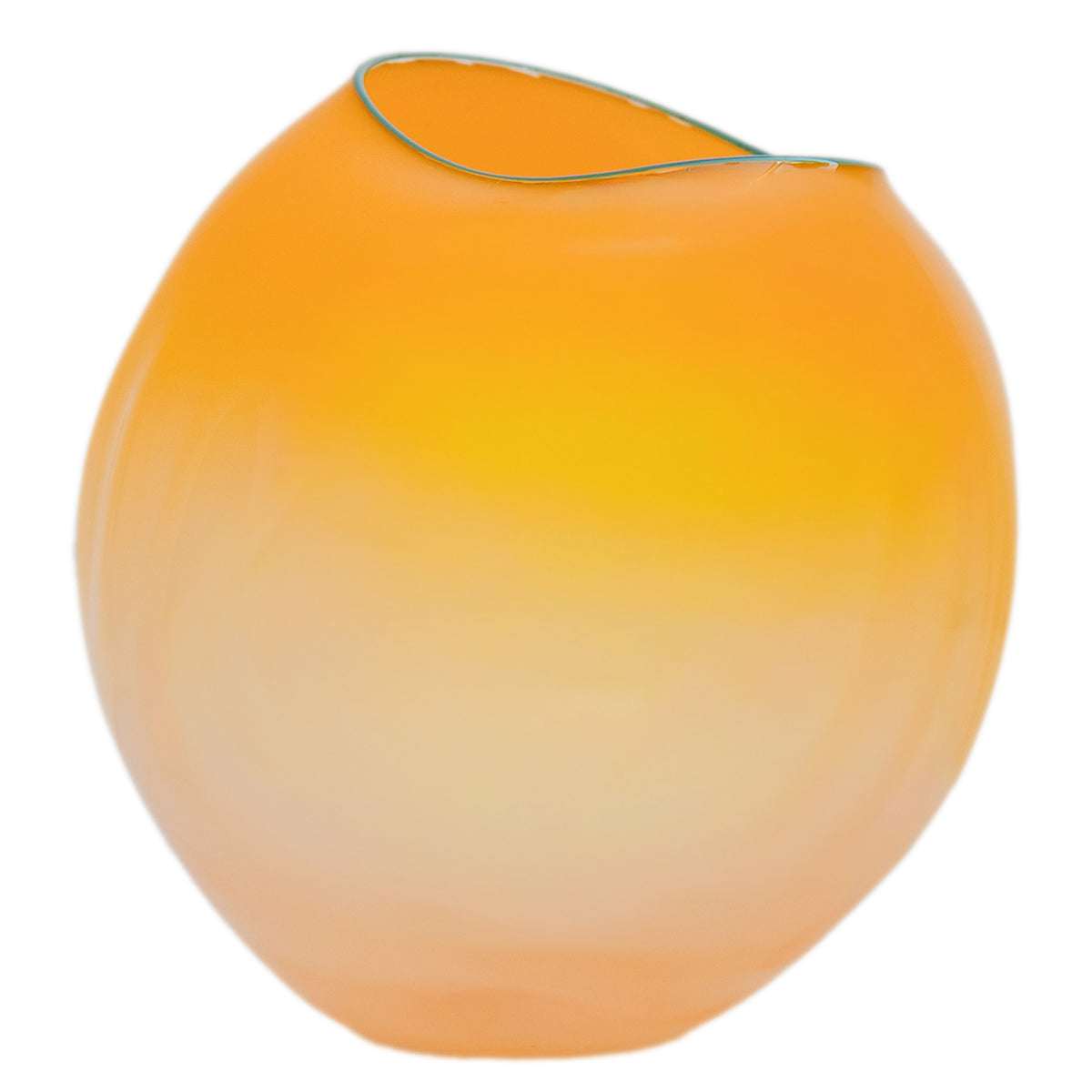 Dale Chihuly Hand-Blown Mango & Teal Lip Glass Basket Sculpture Signed & Dated, 2000