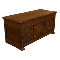 Antique English 17th Century William III Carved Oak Coffer Chest Candle Box 1690