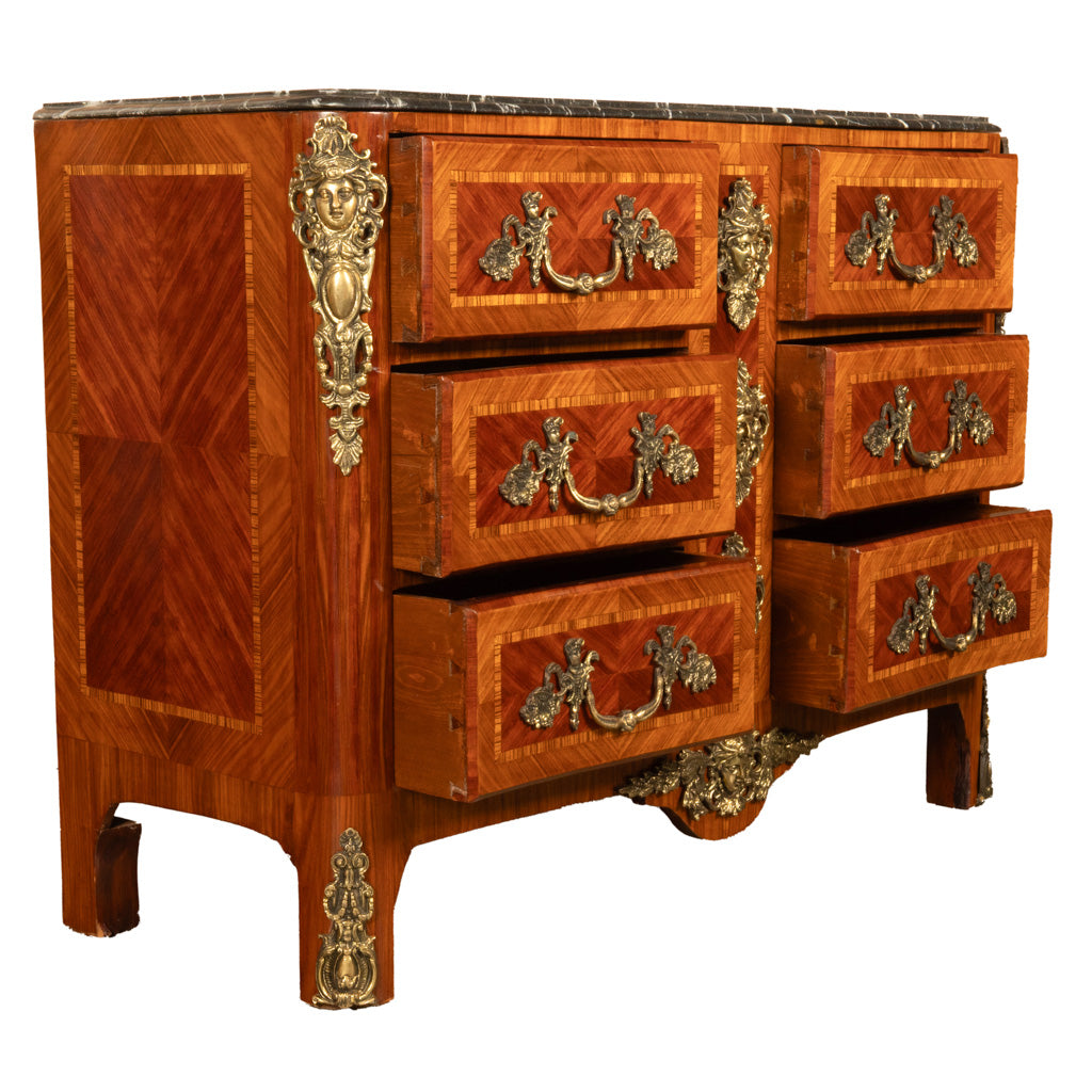 Antique 18thC French Louis XV Ormolu Inlaid Kingwood Marble Commode Chest 1780