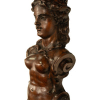 Antique 19thC Italian Carved Walnut Renaissance Revival Pair Caryatid Brackets, Circa 1850