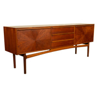 Mid Century Modern Danish Style Teak Long Credenza McIntosh Starburst Doors 1960