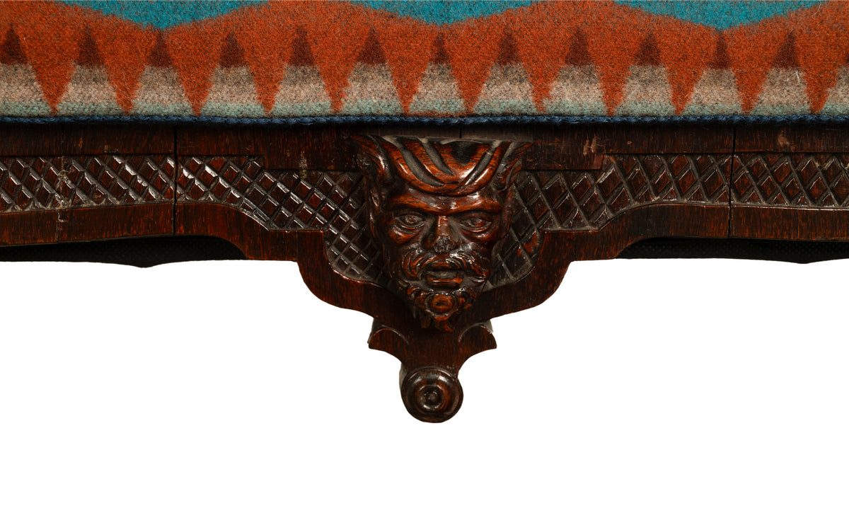 Antique American Renaissance Revival Window Music Bench Seat Pendleton Wool 1870