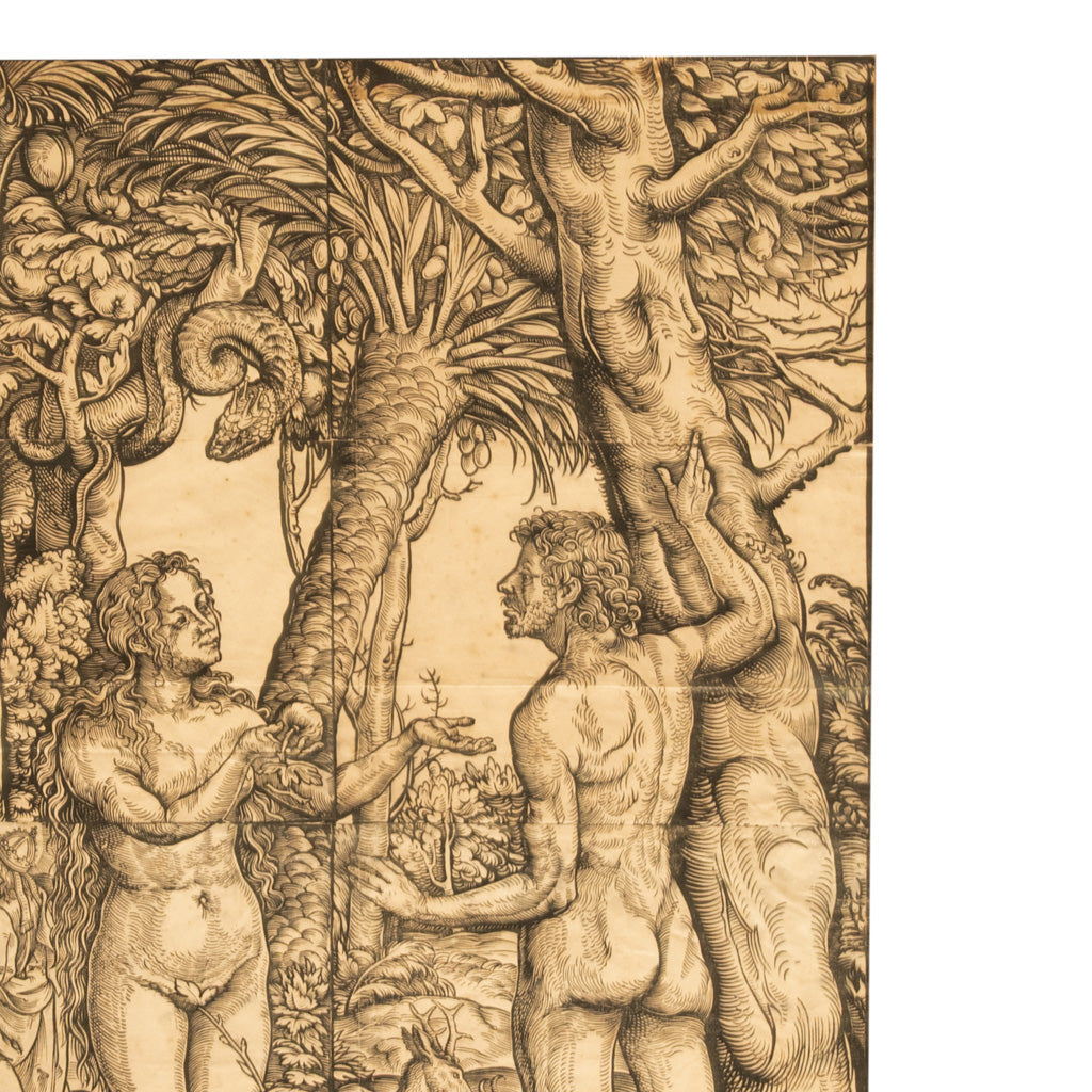 16thCentury German Northern Renaissance Woodcut Print Adam & Eve Baron Von Lanna by Hans Burgkmair the Elder, 1525