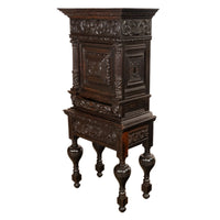 Antique 17th Century Dutch Carved Ebonized Oak Credence Cabinet on Stand 1680