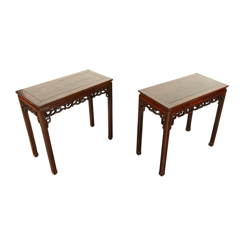 Pair Antique Chinese Qing Dynasty Elm Rosewood Side Serving Altar Tables 1860