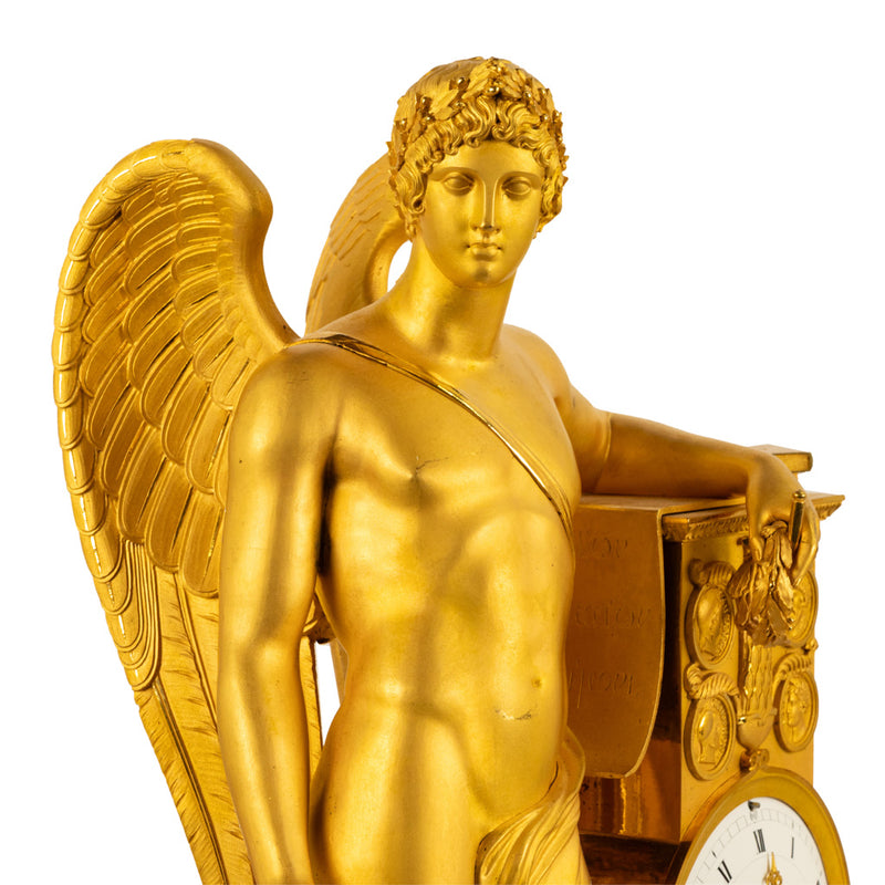 Antique French Gilt Bronze Empire Neoclassical Statue Clock by Rabiat Paris 1810