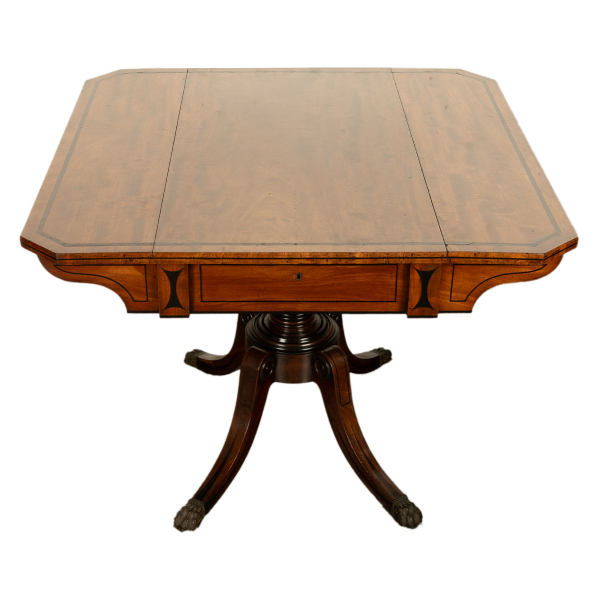 Antique Georgian Regency Inlaid Ebony Mahogany Pembroke Drop Leaf Pedestal Table 1810