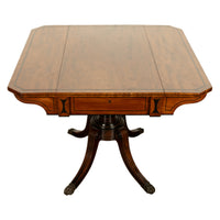 Antique Georgian Regency Inlaid Ebony Mahogany Pembroke Drop Leaf Pedestal Table 1810