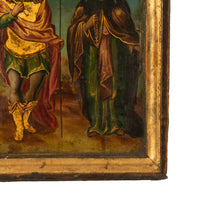 Antique Greek Orthodox Gilded Hand-painted Egg Tempera Double Sided Icon, 1850