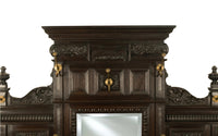 Antique Monumental Renaissance Revival Carved Oak Hall Tree Stand Mirror 1890