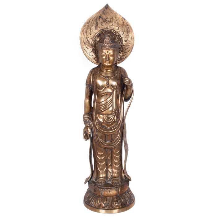 Antique 18th Century Japanese Edo Gilt Bronze Kannon Buddha Statue Figure 1750