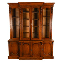 Antique Monumental Irish Carved Oak Breakfront Bookcase Library Bibliotheque circa 1860