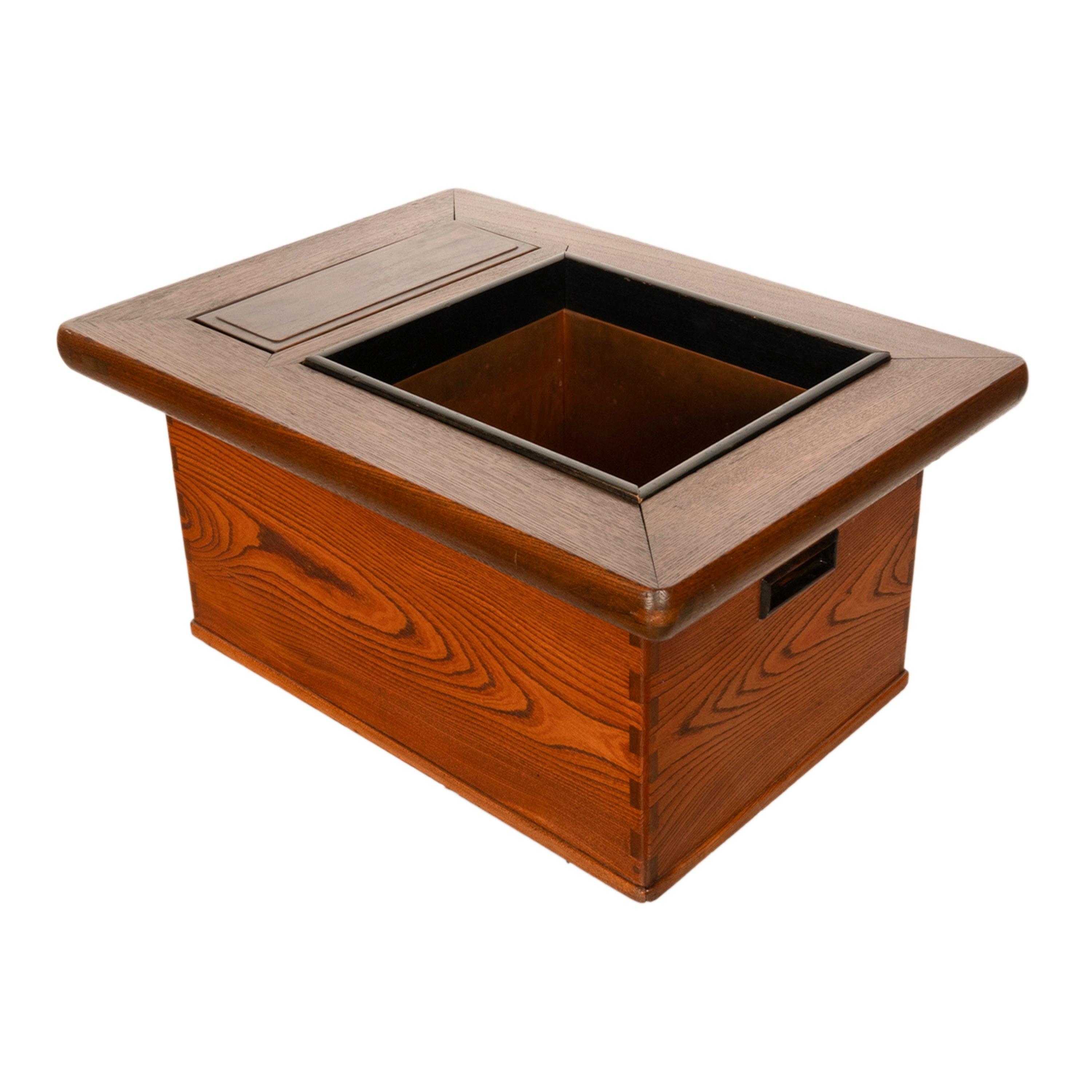 Antique Japanese Meiji Period Keyaki Wood & Copper Hibachi Brazier