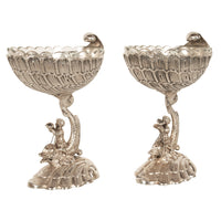 Antique Pair German Silver Master Salts Grotto Shells Putti Dolphins Hannau 1890