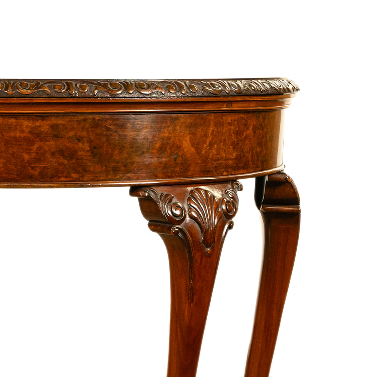 Antique Mahogany Carved Chippendale Demi-Lune Queen Anne Game Console Table 1900