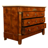 Antique 19th Century French Empire Burl Walnut Marble Ormolu Chest Drawers Commode 1810