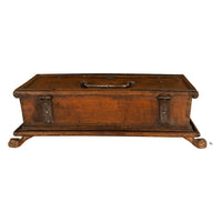Antique Italian Baroque Walnut & Engraved Iron Jewelry Strong Box Cassone 1600