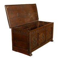 Antique English 17th Century William III Carved Oak Coffer Chest Candle Box 1690