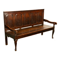 Antique English 18th Century Georgian Chippendale Paneled Oak Settle Bench 1780