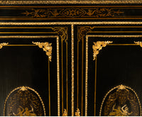 19th Century French Napoleon III Ormolu & Marble Ebonized Cabinet Sideboard 1860