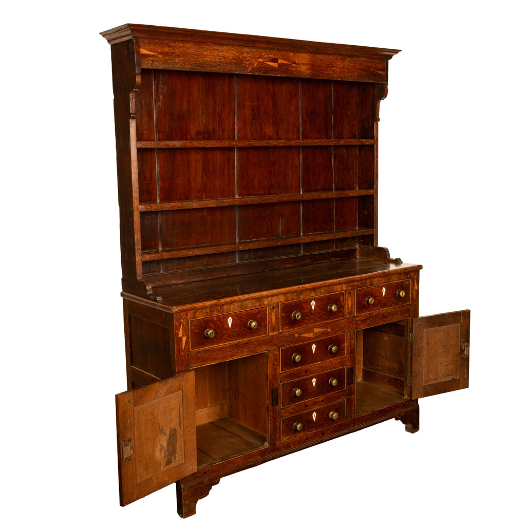 Antique 18th Century Georgian Oak Inlaid Welsh Dresser Plate Rack Sideboard 1780