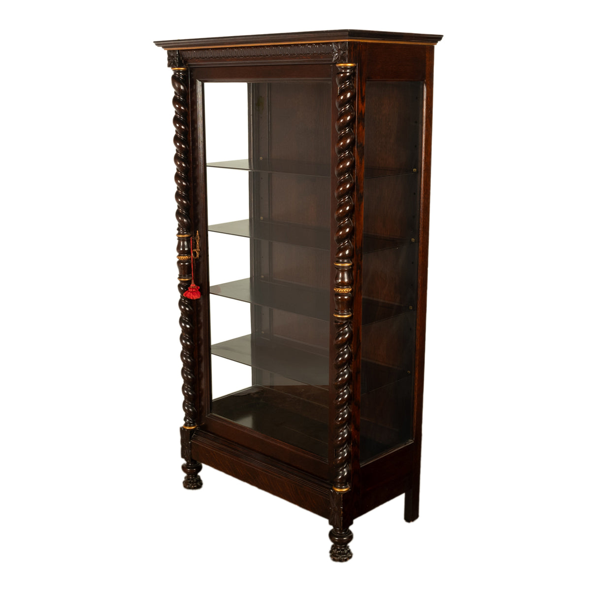 Antique American 19th Century Oak Barley Twist Display Case China Cabinet Hutch Circa 1890