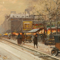French Impressionist Painting Winter Landscape Scene "Foire de Montmartre" Paris by Eugene Galien-Laloue, 1900