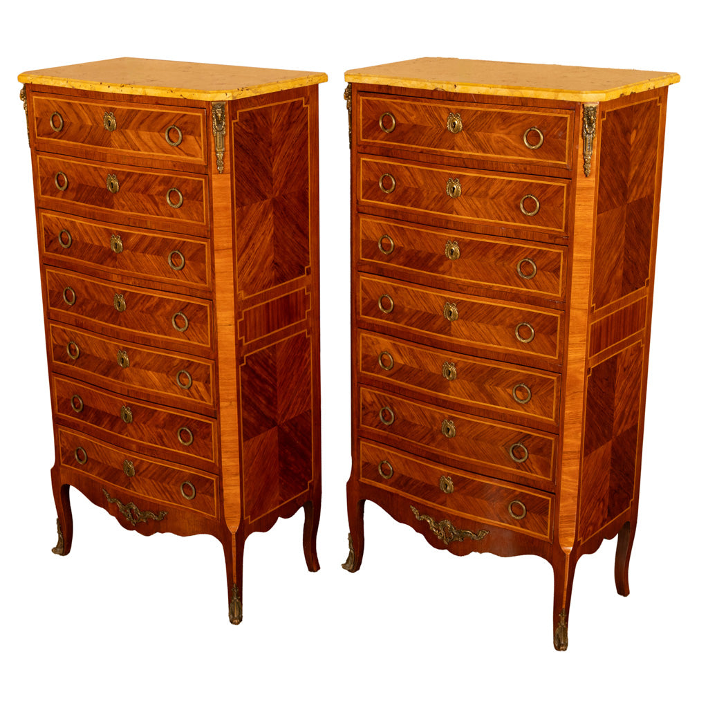 Pair Antique French Semainier Ormolu Marble Chests of Drawers by Kahn & Cie 1895