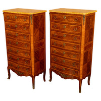 Pair Antique French Semainier Ormolu Marble Chests of Drawers by Kahn & Cie 1895