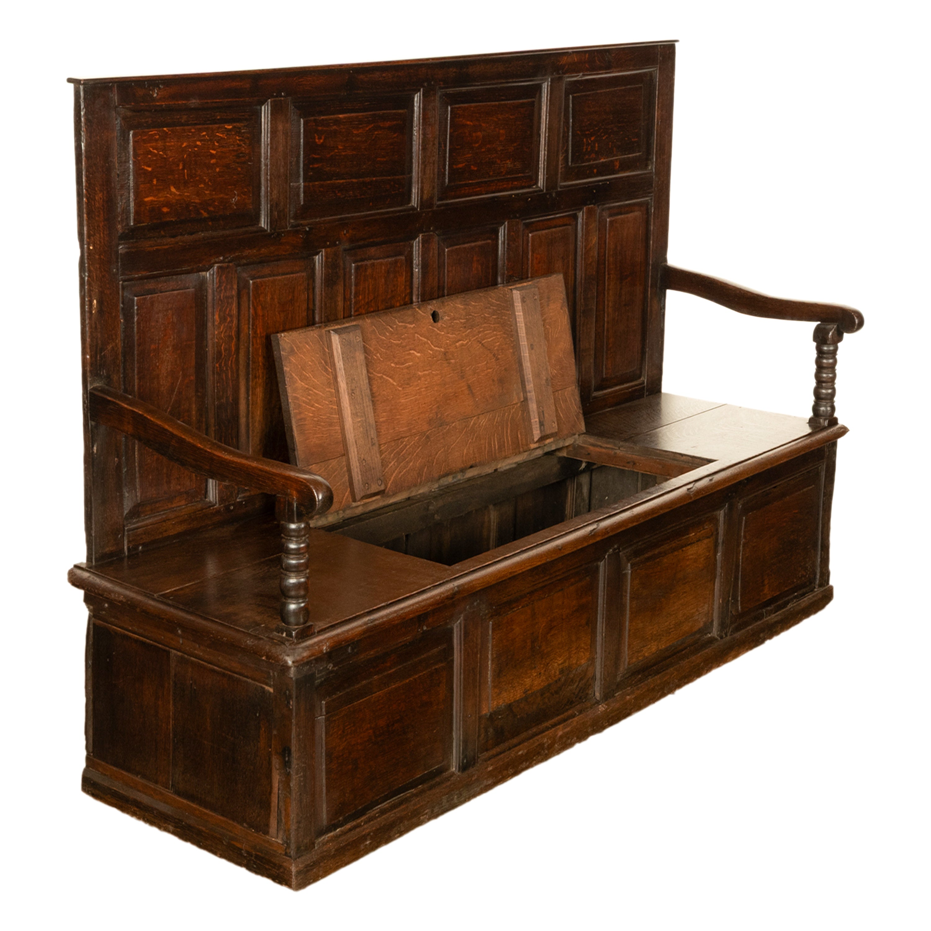 Antique 18th Century Georgian Oak Paneled Box Pub Tavern Settle