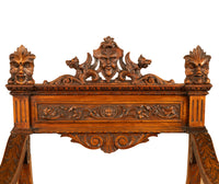 Antique Renaissance Revival Carved Walnut Green Man Savonarola Chair Circa 1890