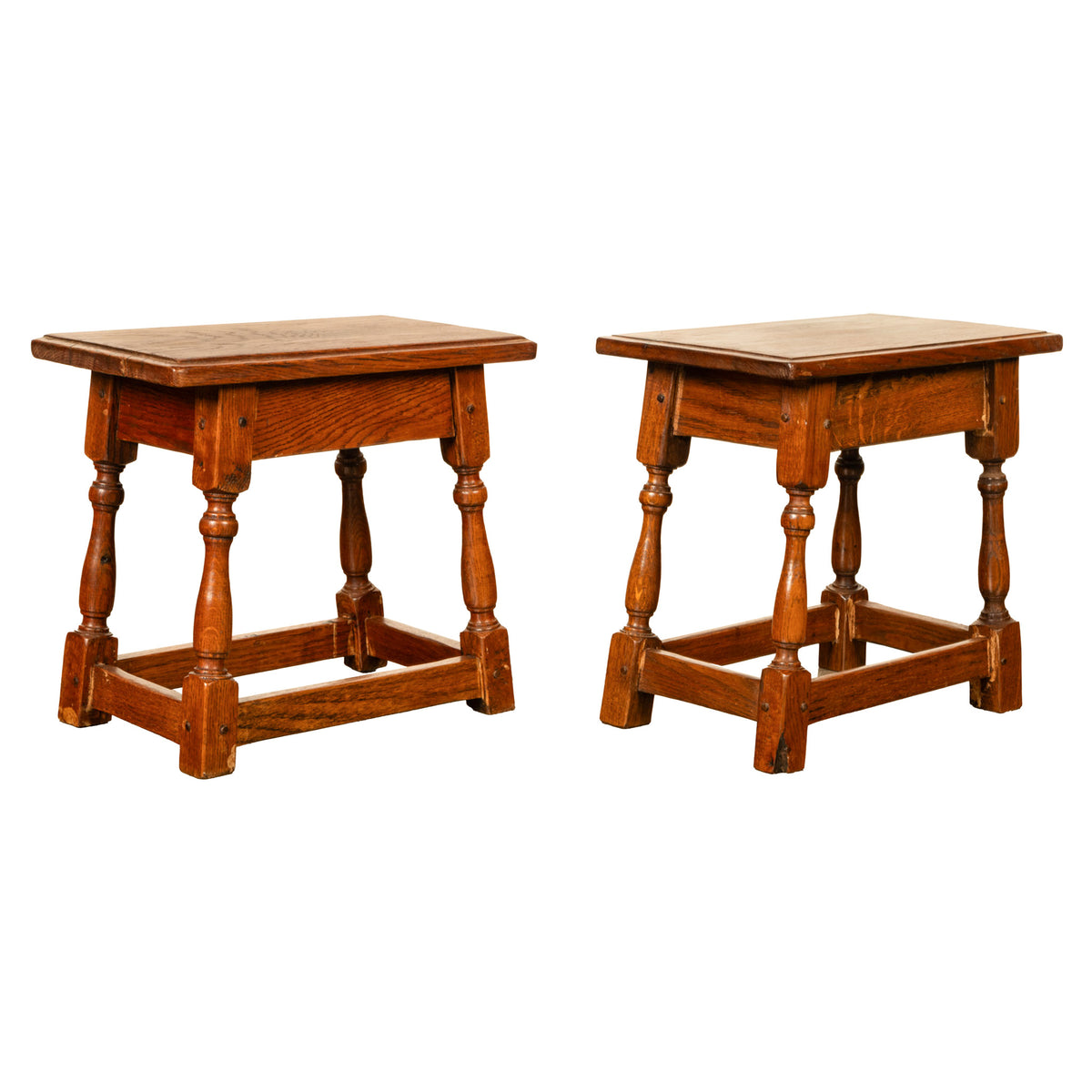 Pair Antique Jacobean style Joint Stools Oak from Thames Lock Bridge London 1850