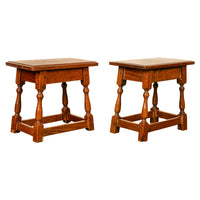 Pair Antique Jacobean style Joint Stools Oak from Thames Lock Bridge London 1850