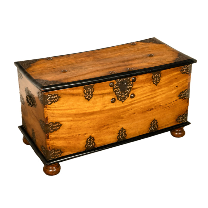 Antique 18th Century Dutch Colonial East India Co Teak & Brass VOC Chest 1740