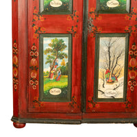 Antique 19th Century German Painted Cabinet Wedding Armoire "Four Seasons" 1850