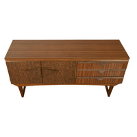 Mid Century Modern Danish Style Compact Zebra Wood Teak Credenza Sideboard 1960