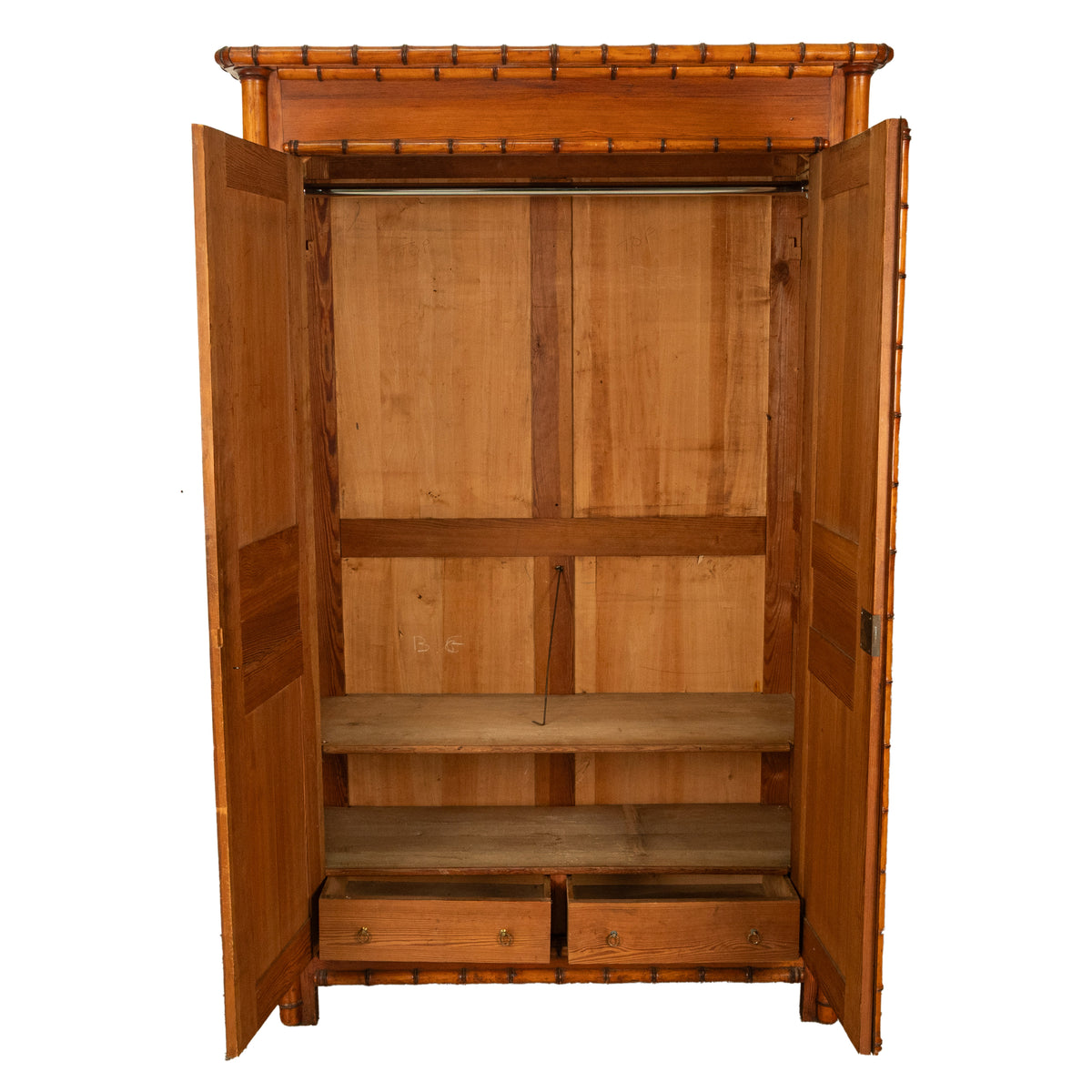 Antique 19th Century French Faux Bamboo Pine Armoire Wardrobe Cupboard 1880