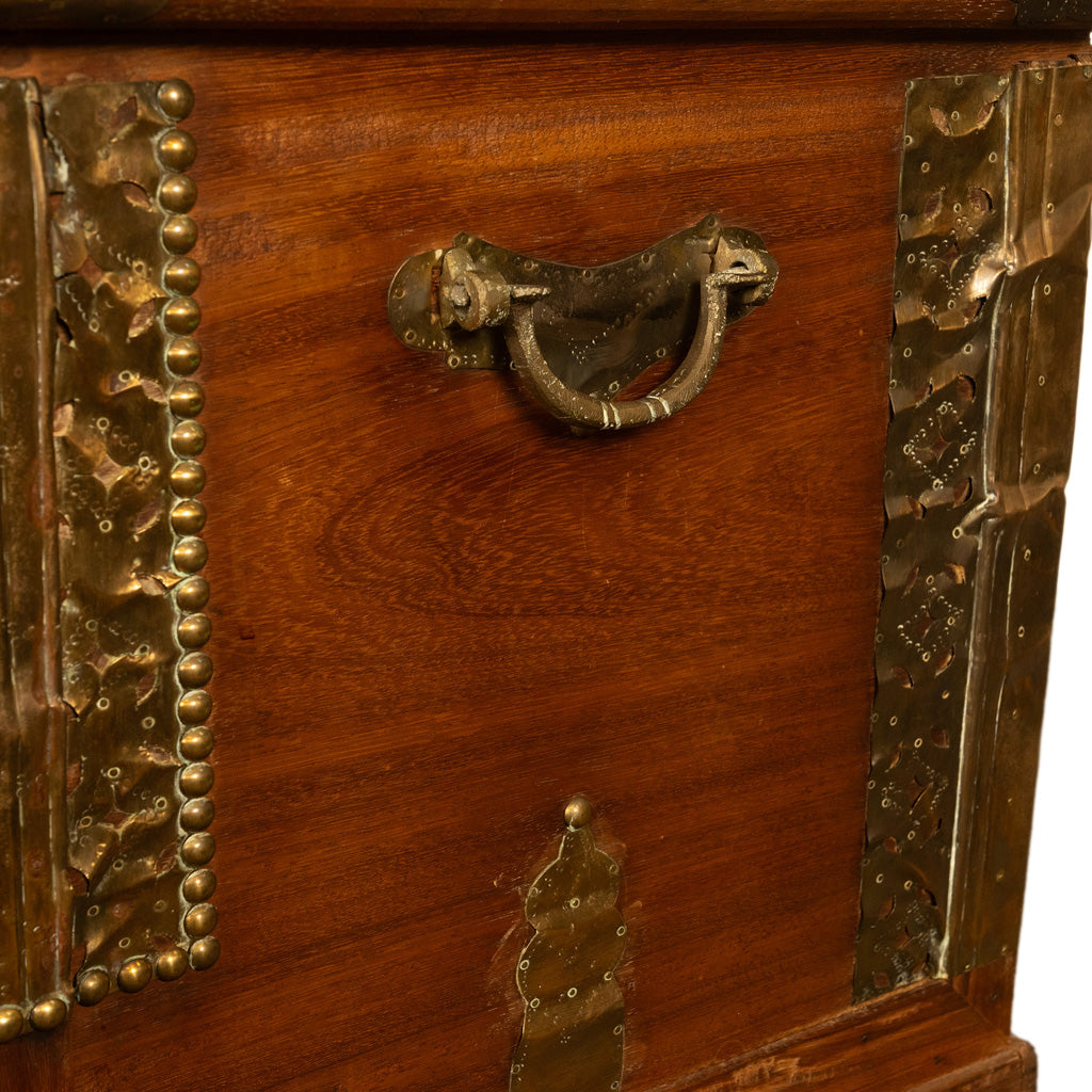 Antique 19thC Zanzibar Omani Teak & Brass Stud & Copper Clad Dowry Chest 1890