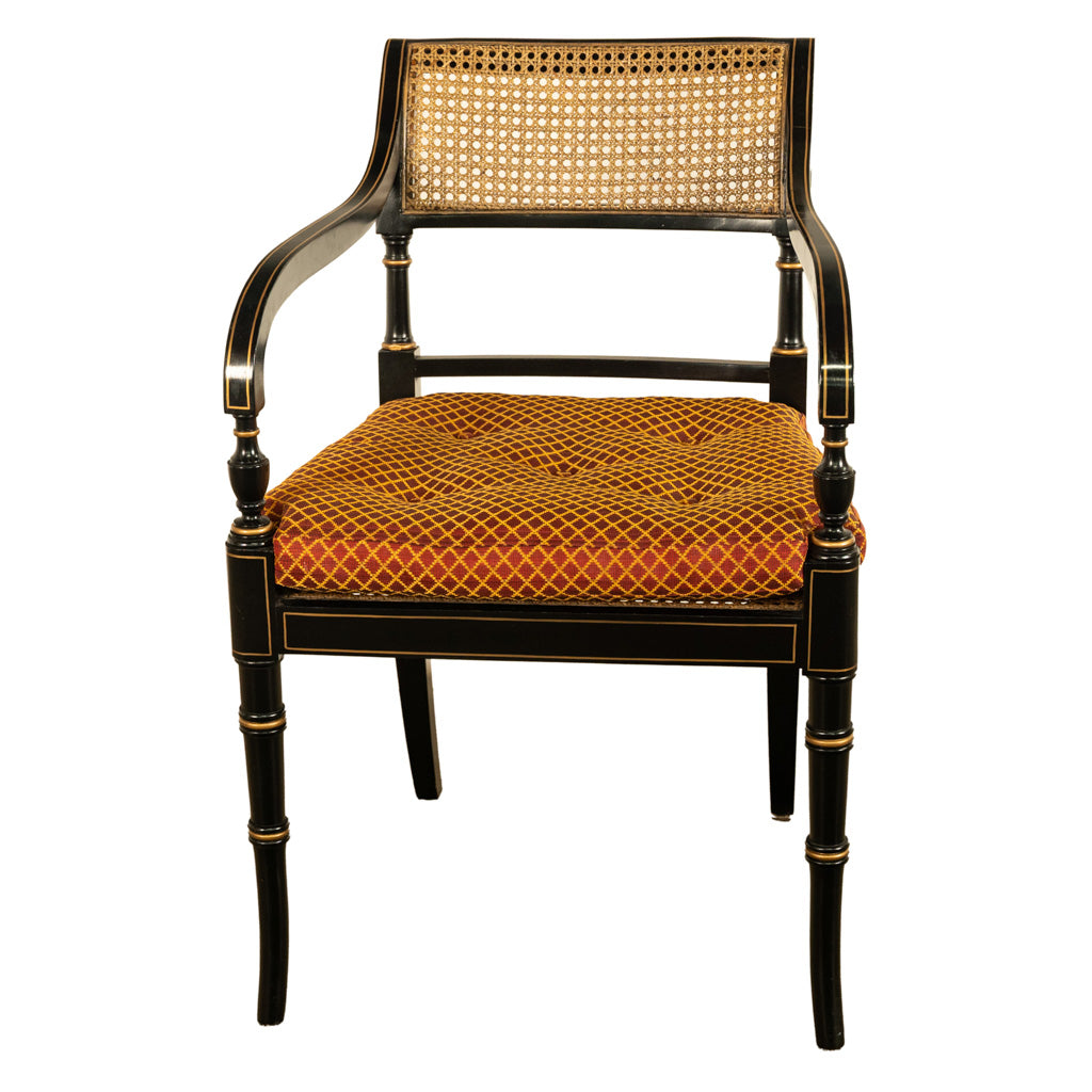 Set Eight Federal Style Japanned & Gilded Dining Arm Chairs Kittinger Furniture