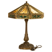 Antique American Arts & Crafts 3 Light Slag Glass Table Lamp by Miller Co. 1910