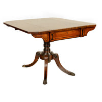 Antique Georgian Regency Inlaid Ebony Mahogany Pembroke Drop Leaf Pedestal Table 1810
