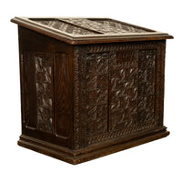 Antique French Medieval Gothic Carved Oak Chest Coffer 17th Century Panels 1679
