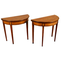 Antique Pair of Georgian Demi-lune Inlaid Mahogany & Stainwood Card Tables 1780 Ex-Christies