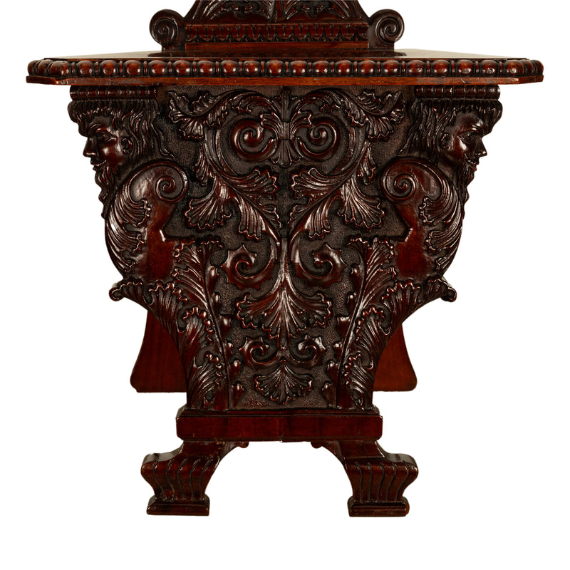 Antique Carved Italian Renaissance Revival Sgabello Chair Coat of Arms & Cherubs, 1870