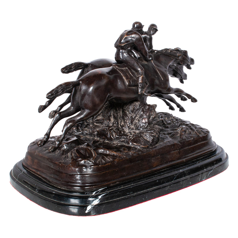 Antique French 19th Bronze Equestrian Group Horses Jockeys Statue Sculpture by by Paul Louis Emile Loiseau-Rousseau, Paris 1895