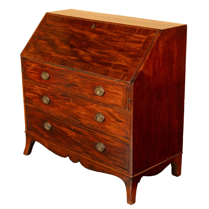 Fine Antique Georgian Mahogany Sheraton Inlaid Secretary Desk Bureau Chest 1780